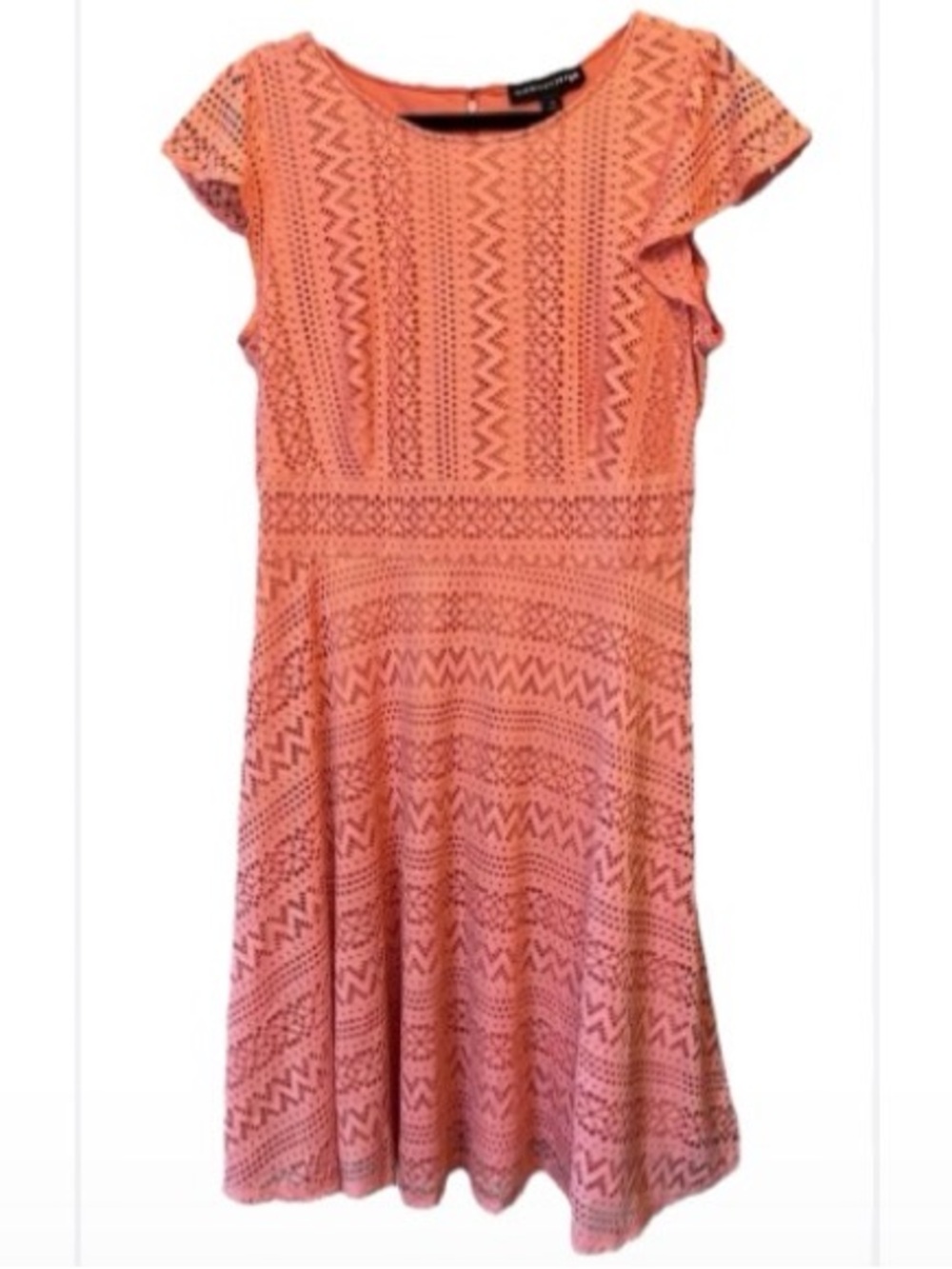 Madison Leigh Coral Eyelet Fit & Flare Lace Overlay Short Sleeve Dress